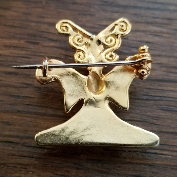 Vintage Inca Mayan artifact styled brooch gold tone pre colombian mesoamerican - Picture 9 of 12